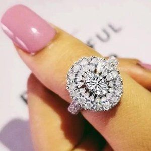 NEW MARQUISE 925 STERLING SILVER OVAL DIAMOND RING, CUTE RING, SHINY RING.